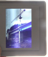 Photo negative slide bridge bridge construction crane vintage motorway bridge valley AW