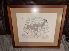 RARE VINTAGE Harrison Begay Silkscreen, Two Does Running Framed 16.5” X 14.5”