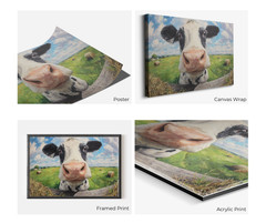 Funny Cow Wall Art, Playful Farmhouse Canvas, Animal Painting, Rustic Kitchen