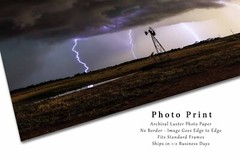 Storm Photography Print: Oklahoma Windmill Lightning Farm Weather Country Photo