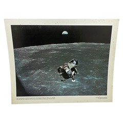 NASA Apollo 11 Lunar Module Ascends Moon with Earth Photo 1969