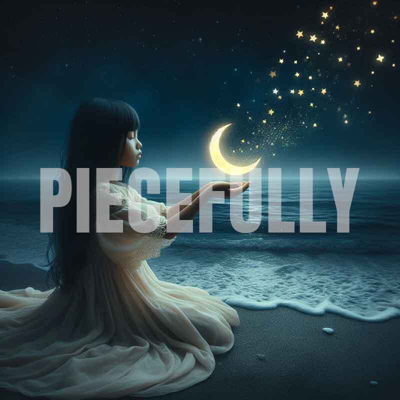 The Girl and Her Moon #010 AI Digital Art Image w/ Abstract Riddle Philosophy
