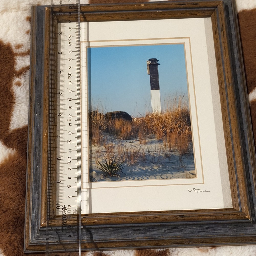 V. Stone Signed Color Lighthouse Beach Photo, Portrait, Matted & Framed