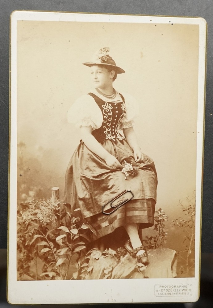 Photo Portrait CDV KAB Woman Costume Vienna Austria Dress Hat Studio Cabinet Picture