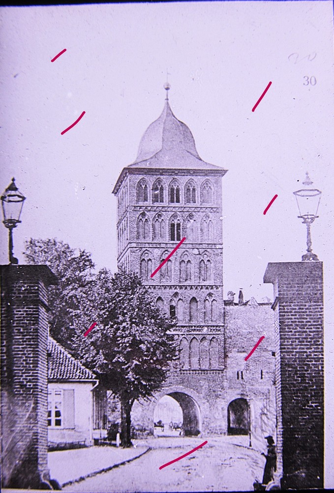 Lübeck Castle Gate with Brown Garden around 1920 Historical Glass Picture