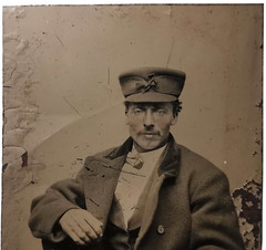 MID-19TH C AMERICAN ANTIQUE B & W OCCUPATIONAL TINTYPE RR CONDUCTOR
