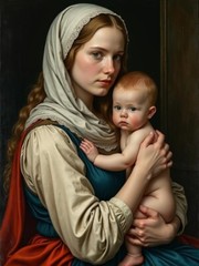 A3 Photo Mother Child Tenderness Artistic Glossy Paper Decor -092