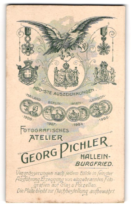 Photograph Georg Pichler, Hallein, eagle with coat of arms shield in beak including mono