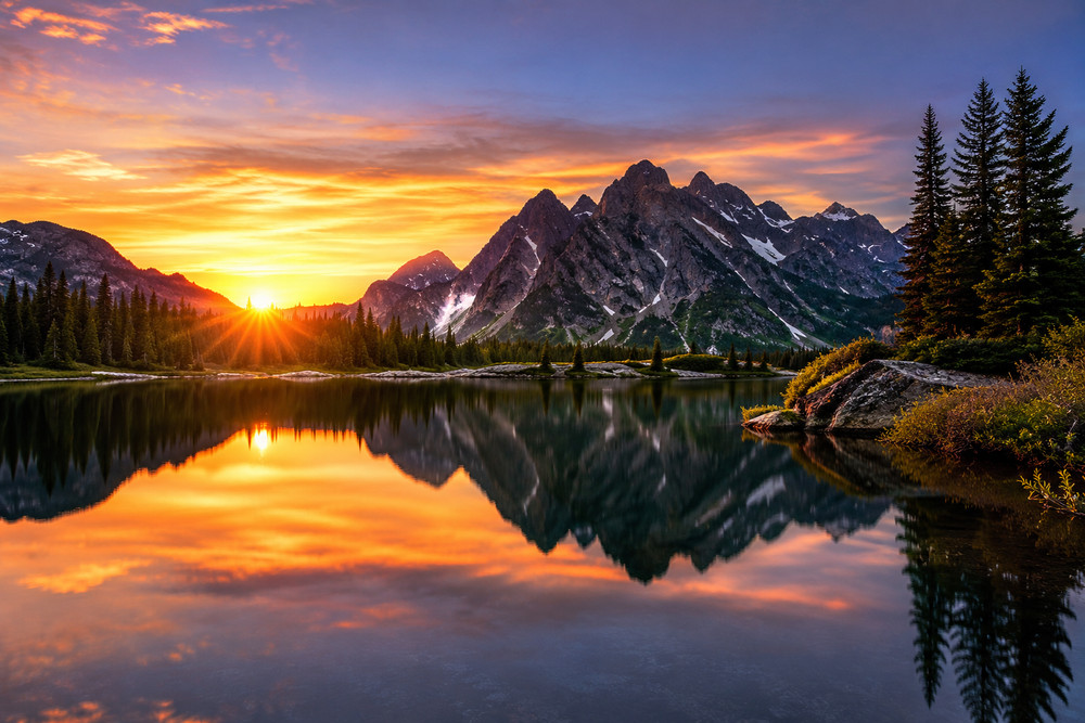 Mountain Lake Sunrise Wallpaper PNG Digital Download Nature Landscape Background