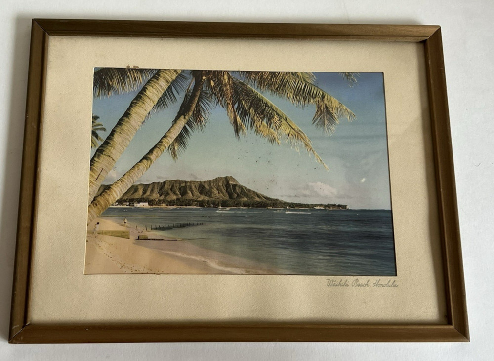 1960’s Matted Photograph Sunset Diamond Head Wiakiki Beach Honolulu Hawaii