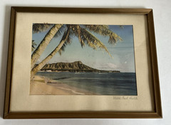 1960’s Matted Photograph Sunset Diamond Head Wiakiki Beach Honolulu Hawaii