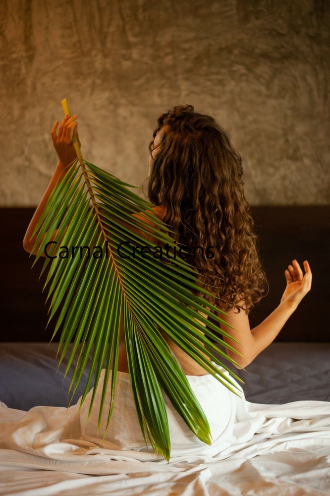 4×6 Glossy Photograph Gorgeous Woman Fanning Palm Tree Beachy Hawaiian Art