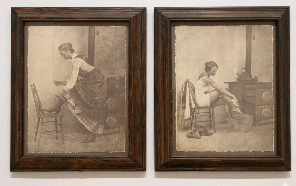 Vtg Rolland Hendrickson Sepia Prints Framed Set Victorian Boudoir Western Art