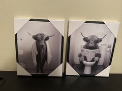 Funny Highland Cow Bathroom Wall Art Framed Black and White Rustic Cute Bathr…