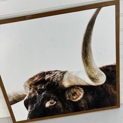 Longhorn Bull Head Close Up Framed Art Print Western Farmhouse Decor 16×17.5