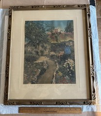 Large Wallace Nutting Garden Of Larkspur Hand Painted Photo Jordan Marsh Frame