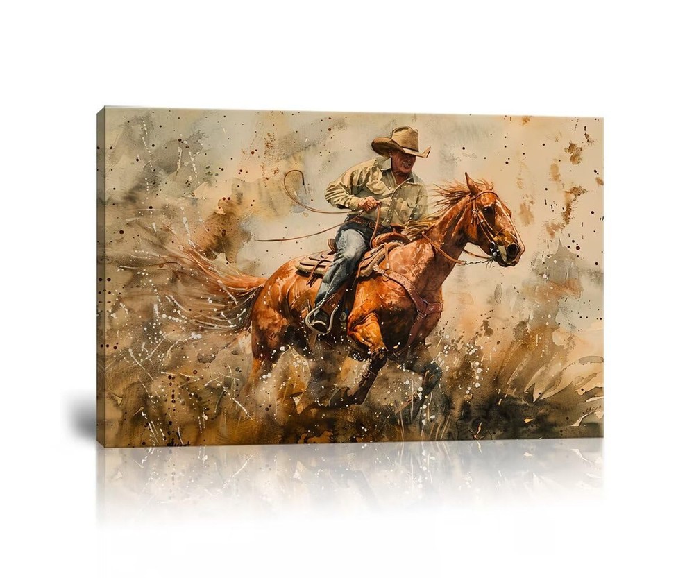 Western Cowboy Wall Art Pictures Cowboys on Horseback Horses on Dusty Ranch W…
