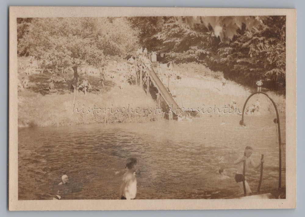 Outdoor Pool Forest Pool Swimming Pool Slide Leisure Boys Shower – Vintage Photo 1930s