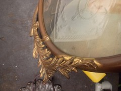 Antique Portrait Convex Bubble Glass Oval Frame Ornate Metal Early 1900s