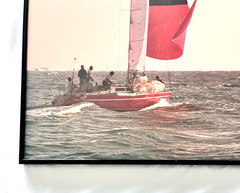 Vintage ART DECO Sailboat Photo Framed Lady Face Sail 18″H x 13″W Photograph