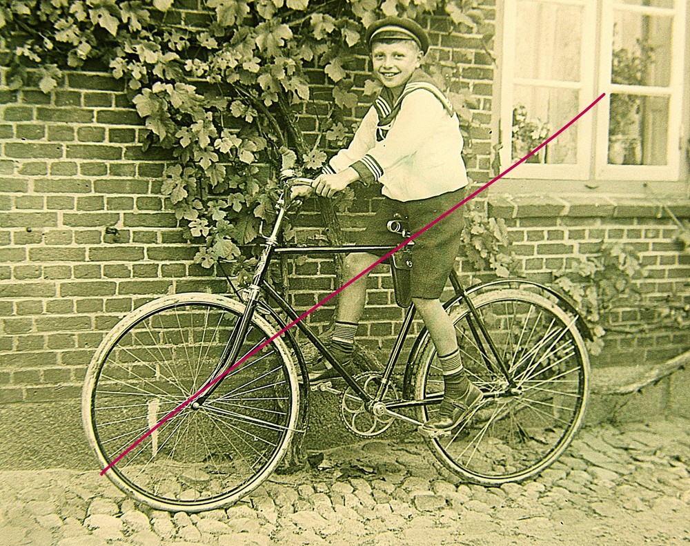 Boy Boy Boy in Sailor Suit with Bicycle Historic Glass Negative Circa 1920