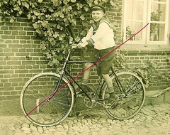 Boy Boy Boy in Sailor Suit with Bicycle Historic Glass Negative Circa 1920