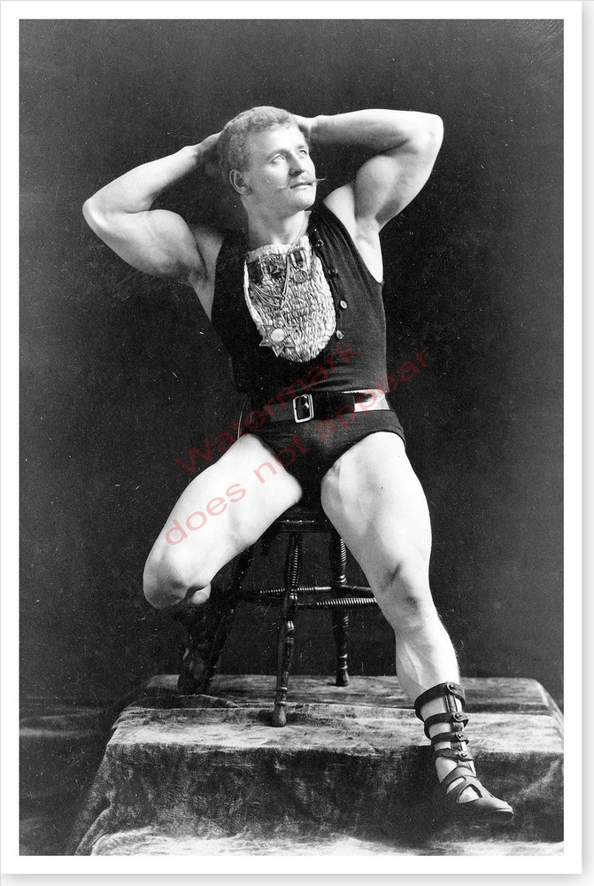 Bodybuilder Eugene Sandow Seated Beefcake Silver Halide Photo Gay Interest