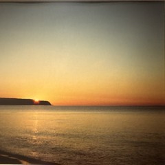 Vintage Sunset Landscape Framed Photograph Matted Coastal Horizon Nature Art