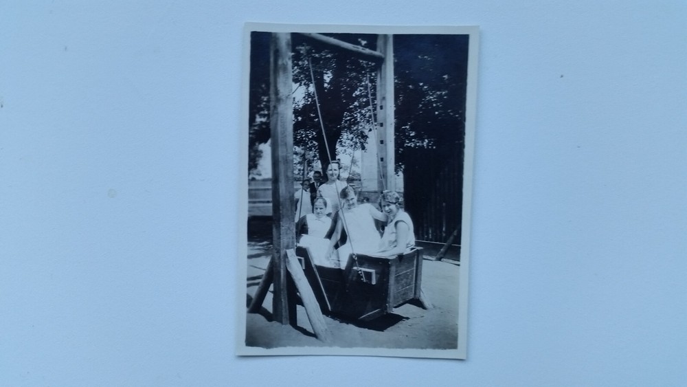 Photo 13R690 pretty girls ladies bike in a ship swing circa 1930s approx 6x9cm