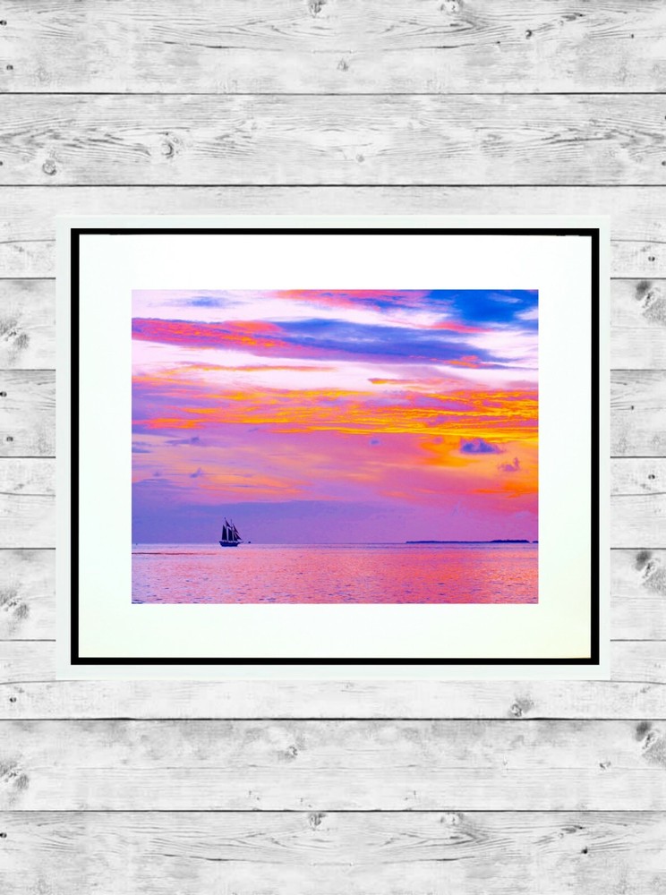 KEY WEST Sunset Sail 11×14″ Matted Art Photo Photograph Sailing Silhouette Boat