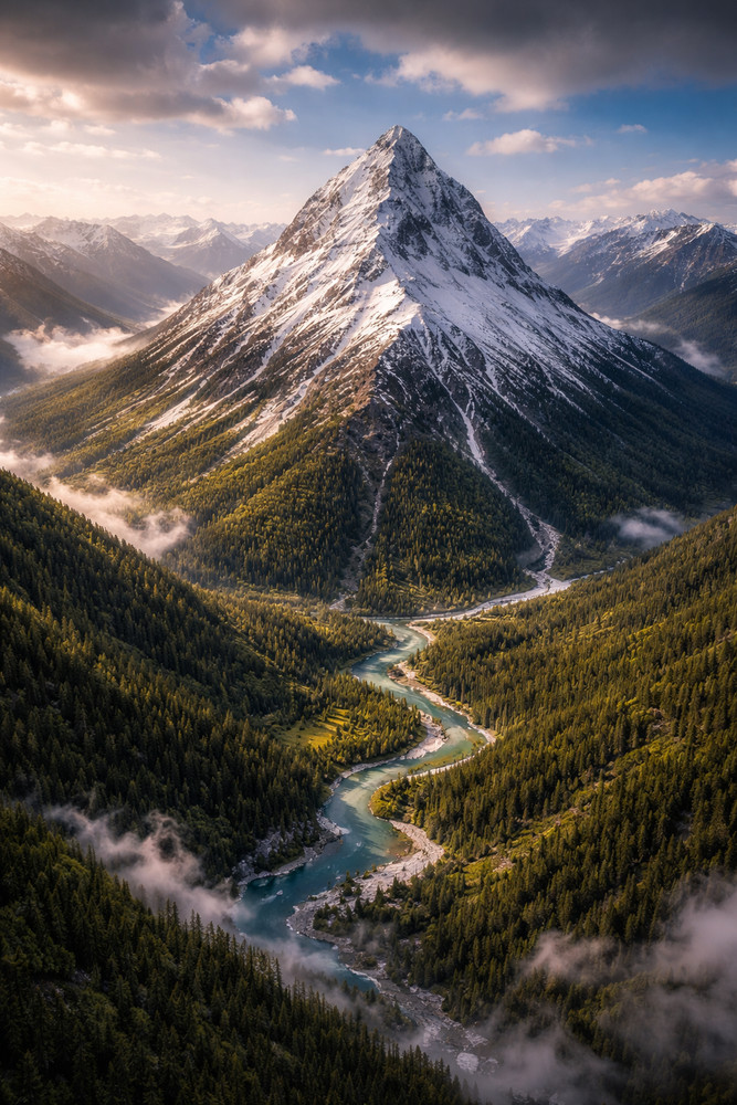 AI Generated Majestic Mountain and River Valley 61