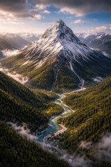 AI Generated Majestic Mountain and River Valley 61