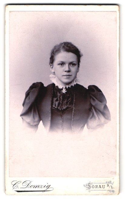 Photograph C. Domzig, Sorau N.L., Bahnhofstraße 25, Agnes in elegant dress mi
