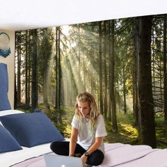 Onivein Forest Tapestry Nature Sunlight Streaming Through Green Trees Wall Ha…