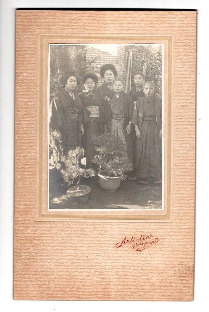 CAB Photo Japan Kimono Bonsai c. 1920 Samurai Children Cabinet Card Cabinet Card