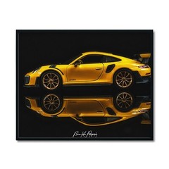 Porsche 911 GT2 Yellow Sports Car Framed Canvas Photograph, Wall Art, Decor