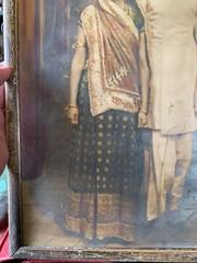Antique Old Collectible Indian Couple Black & White Tinted Photograph Framed