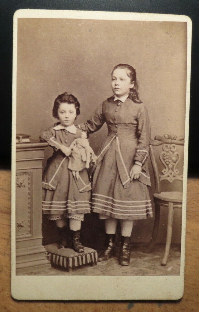 2 Girls with Doll – Circa 1860s CDV Th. Wode Company Hans Stix Giessen