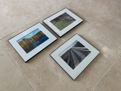 Grouping Trio Wall Art Fall Trees, Lake Ocean Boardwalk Photo Art Signed Framed