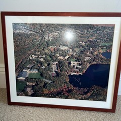 Vintage large JRM framed aerial photo WELLESLEY COLLEGE Wellesley MA Lake Waban