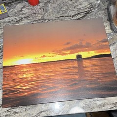 Sunset Seascape Boat Ocean Photograph Print, Color Landscape 16×20 Unframed