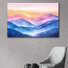 Blue Ridge Mountains Watercolor Painting, Landscape Nature Print, Sunset Blue