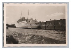 Steamer colorful cow Hamburg – ship port – old photo 1950s