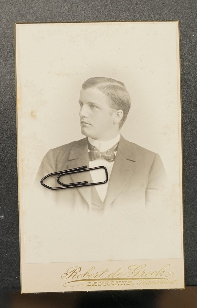 S Photo CDV KAB Portrait Lausanne Switzerland Young Man Profile Bow Tie Suit Model