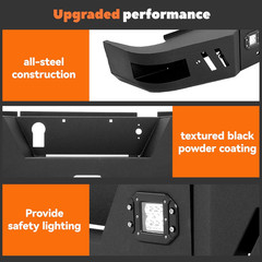 Rear Bumper 3Pcs Compatible with 2010-2024 Dodge Ram 2500 3500 W/ 2 18W LED Ligh