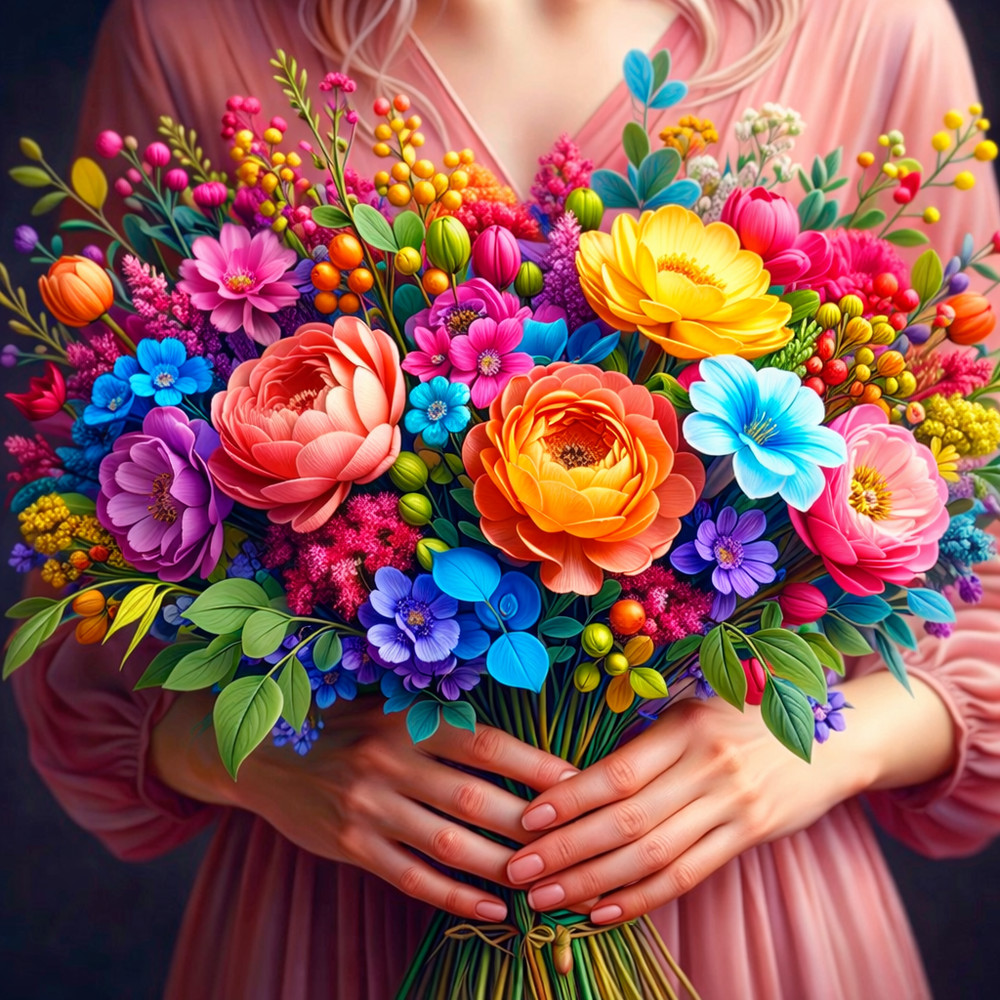 Colorful Flower Bouquet Art-Premium Digital Image Wallpaper for Desktop AI