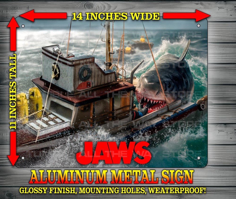 Jaws 70s Great White Shark Horror Movie Metal Sign Wall Art 14″ x 11″
