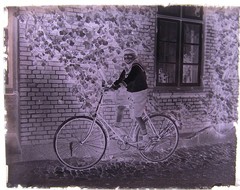 Boy Boy Boy in Sailor Suit with Bicycle Historic Glass Negative Circa 1920