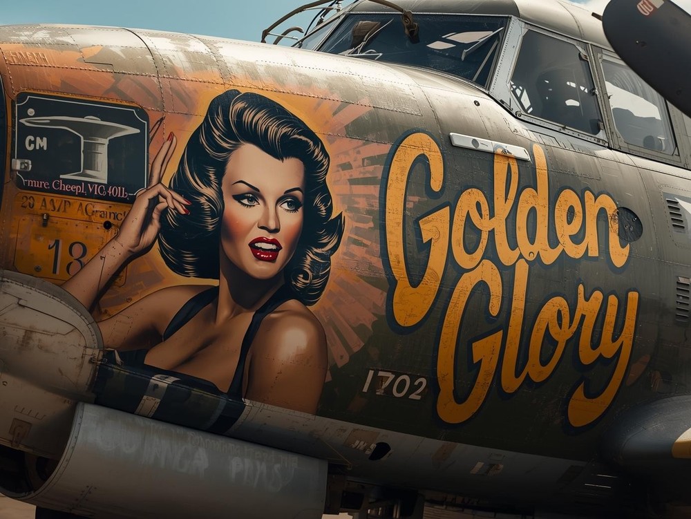 Photo 15×20 Nose Art WWII Golden Glory Pin-Up Vintage Fuselage 53