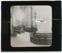 Gothic Church Interior, Photo Glass Plate, Black & White, Positive 8.5×10 Cm
